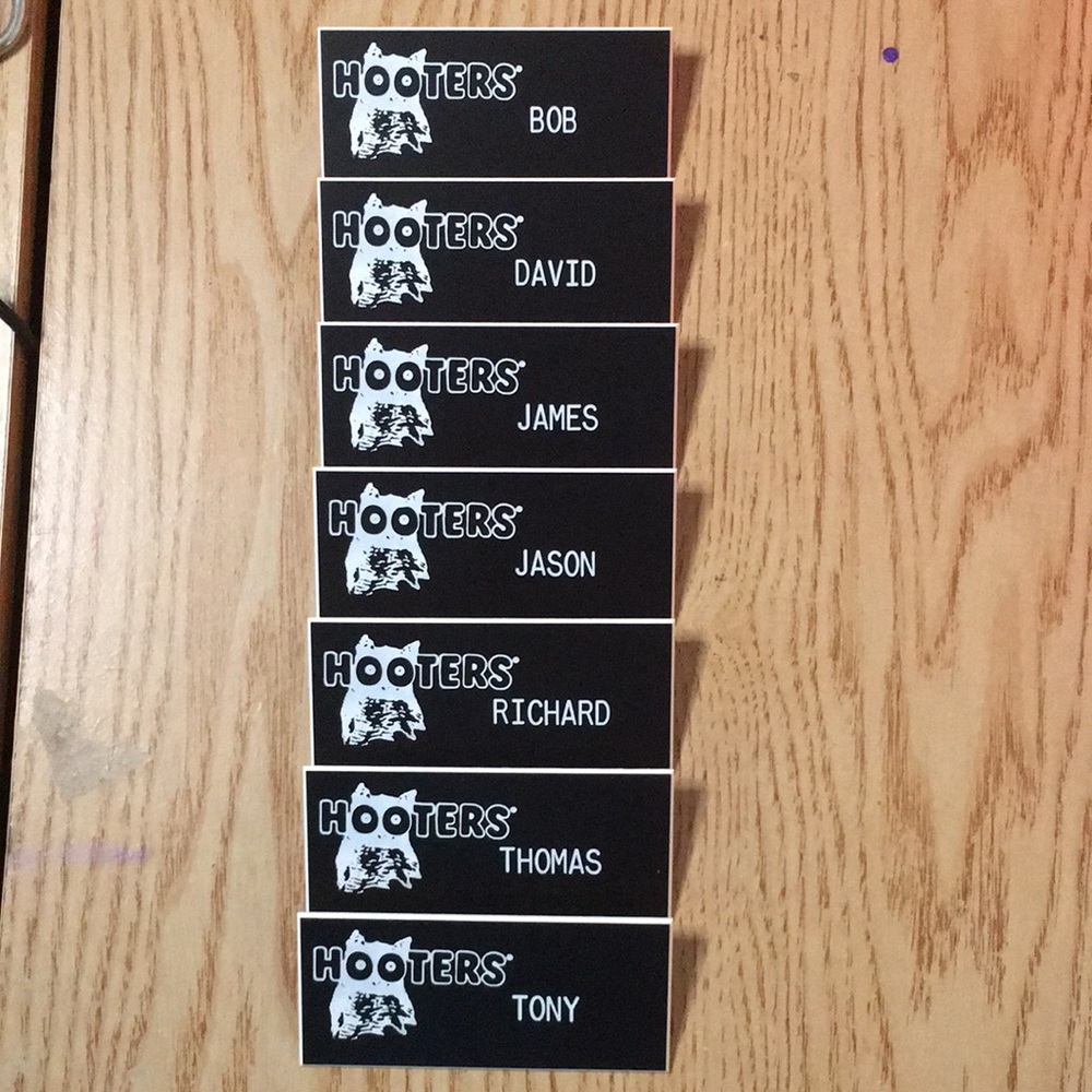 New Hooters Mens Name Tags Black Choose 1 from the Many Names